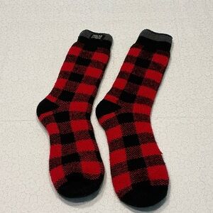 Cozy Buffalo Check Polar Extreme Socks - Red & Black, Grey Hem